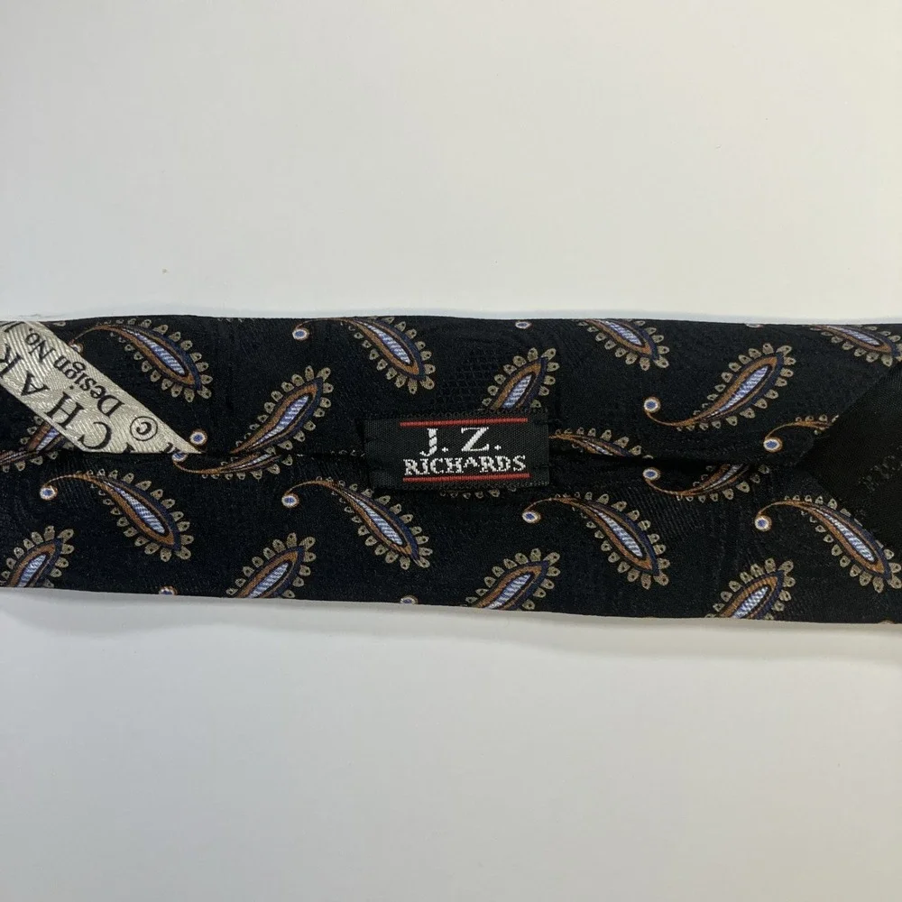 JZ Richards Silk Tie Black Gold Blue Paisley Handmade‎ in USA 61.75